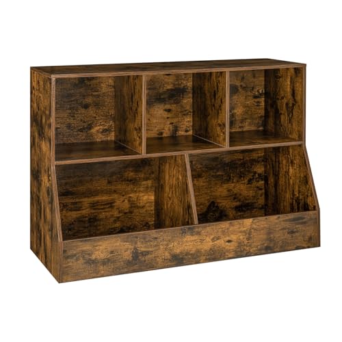 DINZI LVJ Toy Storage Organizer, Kids Bookshelf, Wood Toy Storage Cabinet, 5 Cubby Children Bookcase, 43.3" L Toddler Book Shelf for Playroom, Living Room, Nursery, Hallway, School, Rustic Brown - color: Rustic Brown, size: 2-Tier 43.3"
