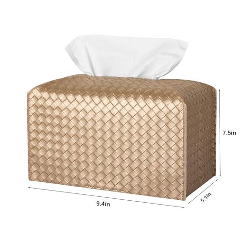 Tissue Box Cover PU Leather Tissue Holder Square Facial Tissue Case Facial Paper Organizer Dispenser for Bathroom, Vanity Countertop, Tabletop, Car, Rectangle, Gold - color: Gold, size: Rectangle