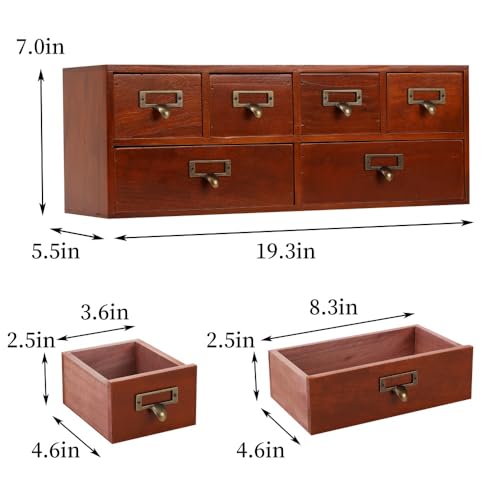 Apothecary Drawers Wooden Storage Box with 6 Drawers Vintage Countertop Wooden Drawers Apothecary Cabinet Library Card Catalog Cabinet （BROWN） - color: BROWN06