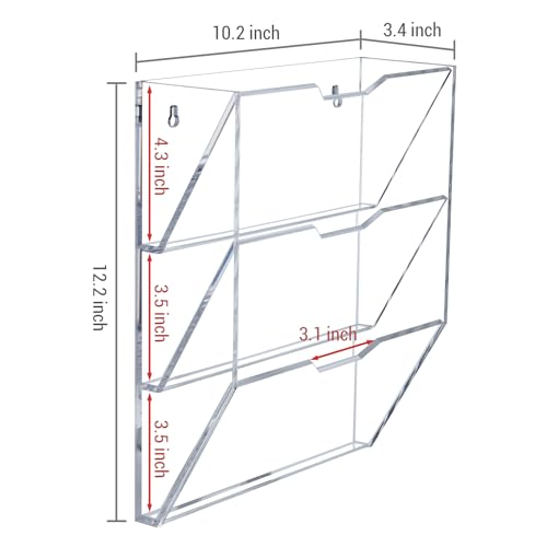MyGift 3 Tier 10 Inch Clear Acrylic Mail Sorter, Wall Mounted Letter Holder for Home Entryway or Office Document Organizer Rack - color: Clear, size: Medium