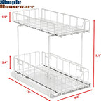 Simple Houseware 2-Tier Spice Rack Slide Out Wire Basket Drawer Organizer, White - color: White