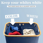 LONBET Laundry Basket with Lid, Made from Breathable Fabric | Aesthetic Clothes Hampers for Laundry with Side Handles & Sturdy Bamboo Frame (40 Gallons - Double, Blue) - color: Blue, style: 40 Gallons - Double
