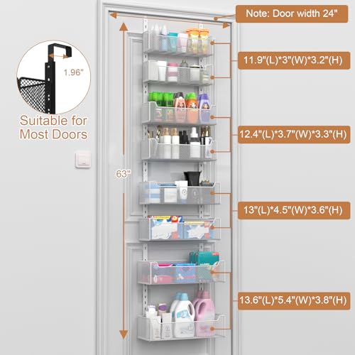 VyGrow Over The Door Organizer, 8-tier Metal Door Organizer Hanging with Adjustable Baskets, Behind The Door Storage for Bedroom Closet Bathroom Pantry Cabinet Kitchen, White - color: White, size: 8-Tier