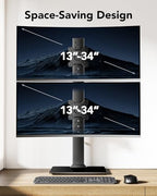 HUANUO Dual Monitor Stand for 13 to 34 Inch, Max Load 44 lbs, Vertical Monitor Mount, Freestanding Monitor Riser with Swivel, Tilt, Rotation, 13 Height Settings, Max VESA 100x100