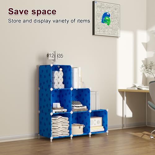UNKU Cube Storage Organizer, 6 Cube Closet Organizer Storage Shelves, DIY Stackable Bookcase, Clothes Organizer Shelf for Closet, Bedroom, Living Room, Cabinet, Home, Office, Blue - color: Blue, size: 6cube