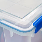 IRIS USA WeatherPro 74 Qt Storage Bins with Lids, 3 Pack, BPA-Free Plastic Gasket Box with Tight Latch and Seal, Stackable Nestable Tote Tub - Clear/Blue - size: 74 Qt. - 3 Pack