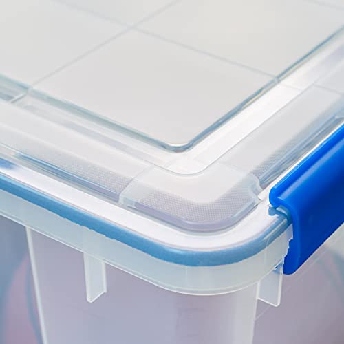 IRIS USA WeatherPro 74 Qt Storage Bins with Lids, 3 Pack, BPA-Free Plastic Gasket Box with Tight Latch and Seal, Stackable Nestable Tote Tub - Clear/Blue - size: 74 Qt. - 3 Pack