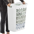 Rectangular Open Plastic Laundry Hamper, White - Space-Saving Slim Laundry Basket for Narrow Spaces, Bathroom Laundry Room Closet