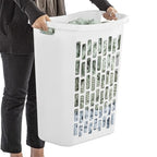 Rectangular Open Plastic Laundry Hamper, White - Space-Saving Slim Laundry Basket for Narrow Spaces, Bathroom Laundry Room Closet
