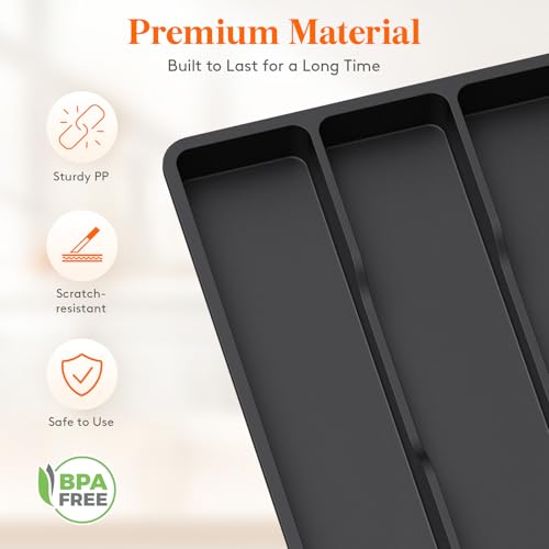 Lifewit Utensil Organizer for Kitchen Drawer, Expandable Cooking Silverware Tray, Adjustable Cutlery Flatware Holder, Plastic Spatula Tools Storage Divider, 17.3 x 15.8", Black - color: Black, size: 17.3*15.8*1.8 inch (4 Slots)