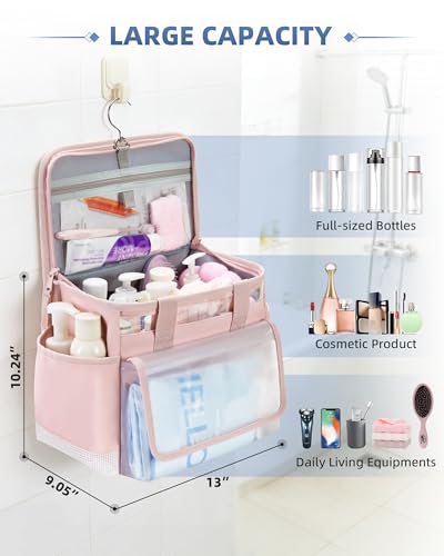 Marscamd Hanging Shower Caddy Organizer Bag for Travel with Hanging Hook, Quick Dry Mesh Bathroom Caddy Toiletry Bag with Handle for College, Dorm, Gym, Camping, Pink - color: Pink