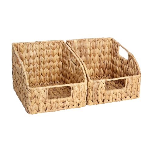 StorageWorks Pantry Baskets for Organizing, Wicker Basket with Built-in Handles, Handwoven Wicker Storage Baskets, Water Hyacinth for Shelves, 2 Pack - color: Natural(Water Hyacinth), size: 2x 8½"L x 10"W x 7½"H