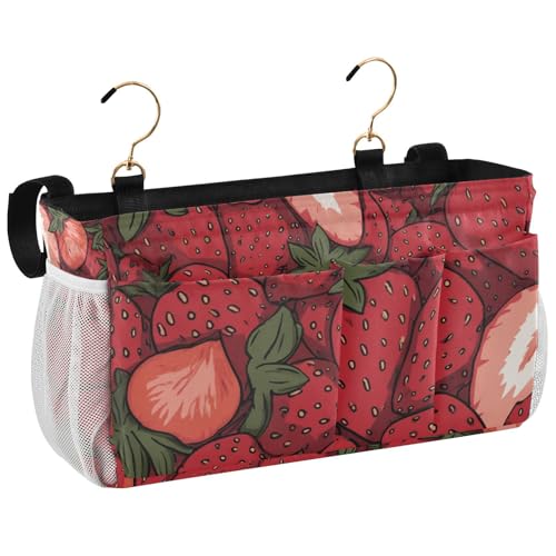 Bedside Caddy Hanging Bunk Bed Caddy Bed Organizer Hanging Pocket with 2 Hooks Bedside Storage Organizer Pocket Bag Holder Cartoon Red Strawberry - color: Cartoon Red Strawberry