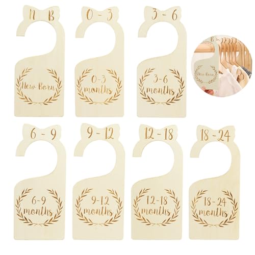 7 Pcs Closet Dividers Set, Pre-Labeled Wooden Hook-Style Size Tags, Easy Size Closet Organization & Storage for Nursery, Wardrobe, Bedroom & Closet Rods (0, 0-3, 3-6, 6-9, 9-12, 12-18, 18-24 Months)