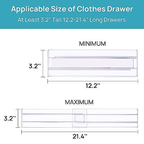 Vtopmart Drawer Dividers Organizers 8 Pack, Adjustable 3.2" High Expandable from 12.2-21.4" Kitchen Drawer Organizer, Clear Plastic Drawers Separators for Clothing, Installed by Double-sided Tape