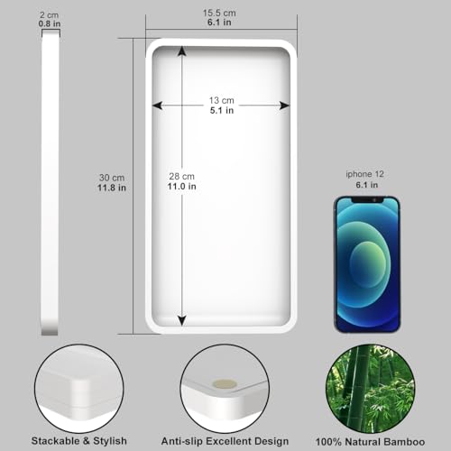 Weenson Bathroom Vanity Tray for Countertop Toiletries Makeup Decor Perfume Candles, Kitchen Tray for Soap Dispenser Spice Salt Coffee, Toilet Tank Tray Bamboo11.81” L x 6.1” W x 0.79” H (White) - color: White, size: 11.8" x 6.1" x 0.8"