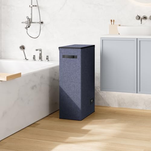SOLEDI Slim Laundry Hamper with Lid, Narrow Laundry Basket with Removable Bags, Dirty Clothes Hamper with handle, Small Hamper perfect for Laundry room, Bathroom, Bedroom, Small spaces. 70L Navy Blue - color: Navy Blue, size: 70L