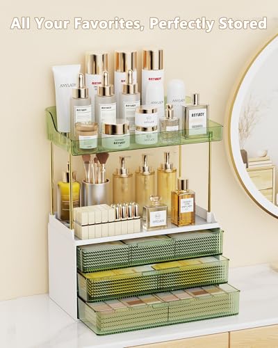 Anylady Bathroom Organizers and Storage, Makeup Organizer (Sturdy Durable Attractive), Ideal for Vanity, Countertop, Counter, Perfume, Skincare, Cabinet, Cosmetic, Dresser Organizer (Green) - color: Green