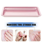 Beavorty Stainless Steel Jewelry Tray Pink Ring Holder Multi-Functional Nail Tool Organizer Trinket Storage Plate with Stable Feet 7X5 Inches - color: Pink