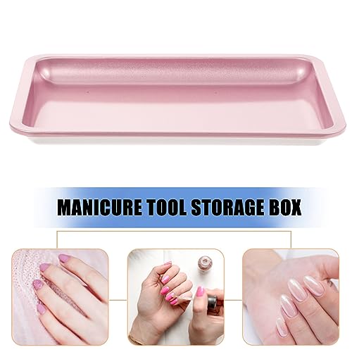 Beavorty Stainless Steel Jewelry Tray Pink Ring Holder Multi-Functional Nail Tool Organizer Trinket Storage Plate with Stable Feet 7X5 Inches - color: Pink