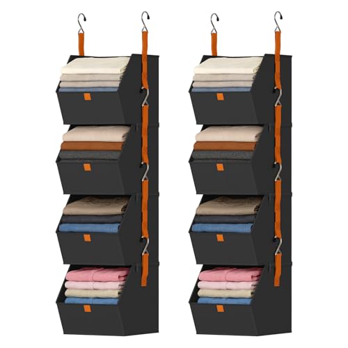 DIMJ Hanging Closet Organizer - 4 Tier Collapsible Hanging Shelves with Hooks Zipper, Fabric Clothes Organizer, Space-Saving Storage Bin Basket for RV, Bedroom, Laundry Organization - color: Black, size: 8 Pack