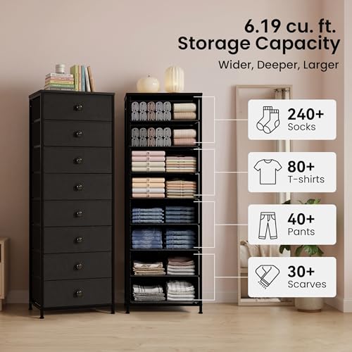 Crestlive Products Tall Dresser, 8-Drawer Fabirc Storage Tower, Chests of Drawers - Vertical Organizer Unit for Bedroom, Hallway, Entryway, Nursery, Closets - Steel Frame, Wood Top & Handles (Black) - color: Black, style: Narrow-8 Drawers