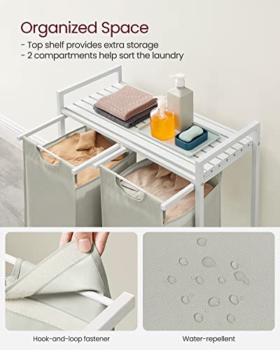 VASAGLE Laundry Hamper, Laundry Basket, Laundry Sorter with 2 Pull-Out and Removable Bags, Shelf, Metal Frame, 2 x 12.1 Gallons (46 L), 28.8 x 13 x 28.4 Inches, Cream White and Cloud White UBLH201W01 - color: Cream White + Cloud White, size: 2 Bags - 92 L