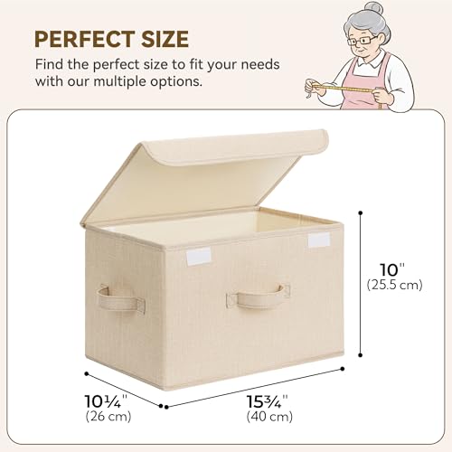 GRANNY SAYS Stoarge Basket with Lid, Decorative Storage Boxes, Closet Storage Bins for Clothes, Collapsible Stackable Organization, Khaki, 2-Pack - color: Khaki, size: Large-2 Pack