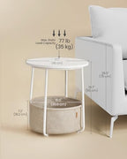 VASAGLE LILEA Collection - Small Round Side End Table, Modern Nightstand with Fabric Basket, for Living Room, Bedroom, Set of 2, Matte White and Camel Brown ULET225WG01S - color: Matte White + Camel Brown, size: Round + 2 pack