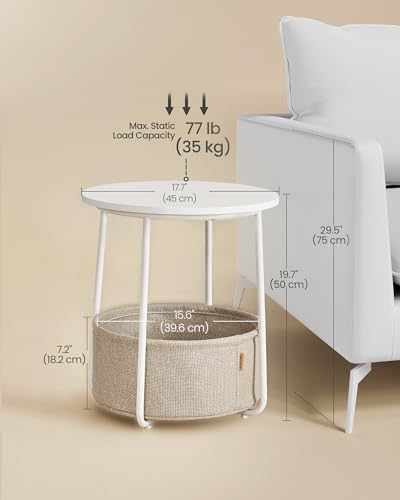 VASAGLE LILEA Collection - Small Round Side End Table, Modern Nightstand with Fabric Basket, for Living Room, Bedroom, Set of 2, Matte White and Camel Brown ULET225WG01S - color: Matte White + Camel Brown, size: Round + 2 pack