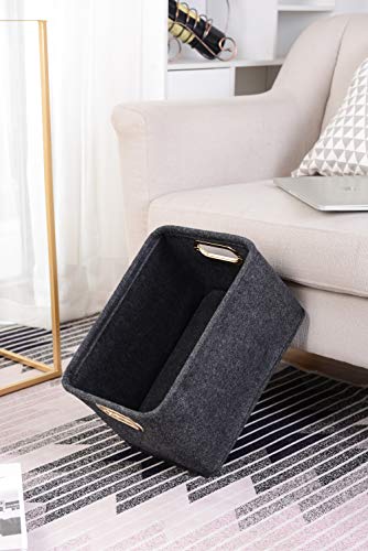 Collapsible Storage Bins Foldable Felt Fabric Storage Basket Organizer Boxes Containers with Handles Metal Handles for Nursery Toys,Kids Room,Clothes,Towels,Magazine - color: Dark grey, size: 13.9L×9.6W×8.2H
