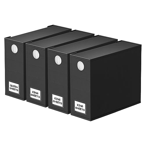 SpaceAid 4 Pack Bed Sheet Organizers and Storage, Foldable Sheet Organizer for Linen Closet, Sheets Set Folder Keeper with Window XL (Queen & King Size) Organizing Bedding Container, Black - color: Black, size: 4 Pack