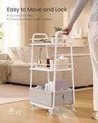 VASAGLE LILEA Collection - Storage Cart with Fabric Basket, 3-Tier Rolling Utility Cart with Wheels and Shelves, for Living Room Bedroom Kitchen, Cloud White and Camel Brown ULRC001WB01 - color: Cloud White + Camel Brown, style: 16.9"D x 11.8"W x 31.9"H