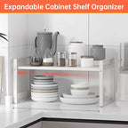 Adjustable Kitchen Shelf Organizer 9", (2 Pack) Heavy-Duty Cabinet Shelves for Countertop, Pantry & Microwave, Expandable Space-Saving Storage Rack with Non-Slip Pads, White - color: 9" wide ( 2 PACK)