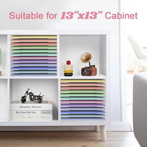 SONGWAY 12x12 Paper Storage Organizer - 13 Tier Desk File Organizer with Adjustable Shelves, Letter Mail Tray, 12x12 Stackable Scrapbook Paper Storage Cube for Home Office Classroom