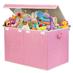 122L Large Toy Box Chest with Lid, Foldable Toy Storage Organizer Bin Boxes with Removable Divider for Kids, Boys, Girls, Nursery, Playroom, 26"x17" x17"(Linen Pink) - color: Extra Large Pink