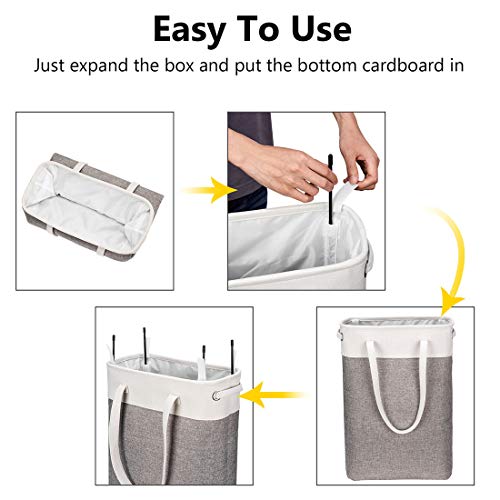 i BKGOO Laundry Basket with Handles white&Grey Coffee-Slim Laundry Bin Collapsible Dirty Clothes Basket Narrow Laundry Bag Foldable Dirty Hamper for Camping, Dorms, Apartments - color: white&Grey Coffee