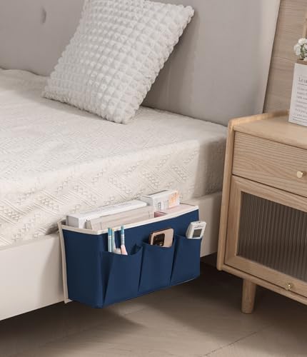 Bedside Caddy/Bedside Storage Organizer Hanging Bag with Three Options,Suitable for home beds, sofas, and dormitory beds—can hold magazines, books, phones, iPads, remote controls. (Navy Blue) - color: Navy Blue
