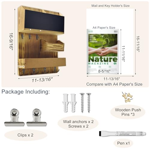Mail Organizer Wall Mount，Key Holder Mail and Key Organizer for Wall with Shelf, Chalkboard, Corkboard, Home Decor for Room Office Entryway(Light Wood) - color: Light Wood, size: Vertical