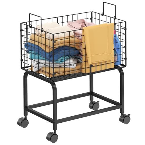 Wire Laundry Hamper Cart,Rolling Laundry Carts with Pull Handle,Black Tall Laundry Basket,Commercial Wire Laundry Hamper Cart-23.6 * 15.75 * 28 inches - style: Medium Oblong-Black