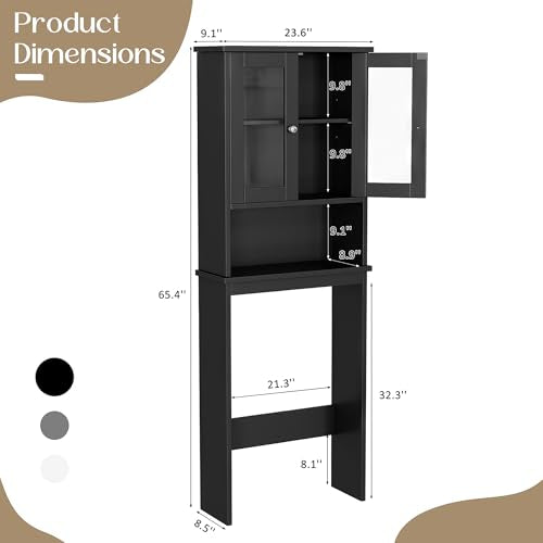 Walsunny Over Toilet Storage Cabinet, BathroomShelf Organizer Over Toilet, Washing Machine Box, Space Saver with Adjustable Decorative Racks（Black） - color: Black, style: 1 Open Shelf