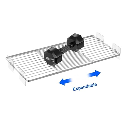 Closet Tension Shelves Organizer Expandable Cabinet Storage Shelving Rack Wire Metal DIY Divider Separator for Cabinet Wardrobe Cupboard Pantry Kitchen Bedroom, 2packs - size: 11.8"D x 16.9"-32" W