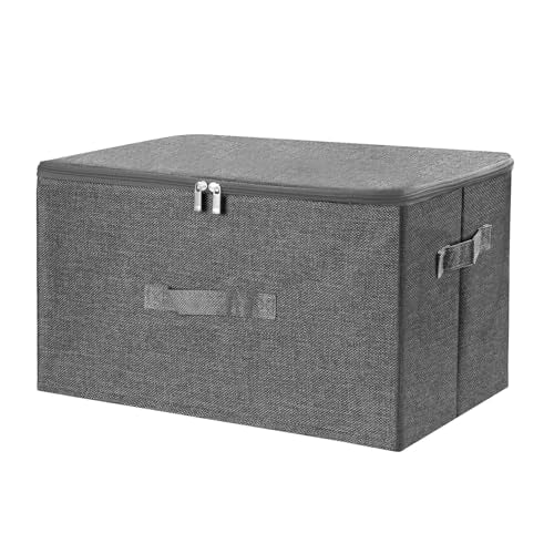 ANMINY Storage Bins with Zipper Lids 36 Qt Lidded Fabric Storage Boxes Baskets Cubes with Handles Collapsible Washable Cotton Linen Closet Shelf Clothes Organizer Containers - Gray, Large - color: Gray, size: Large (Pack of 1)