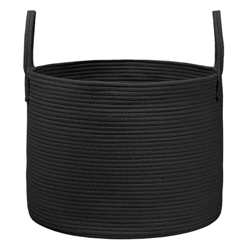 JMvicyroam 65L Extra Large Blanket Basket for Living Room - Woven Cotton Rope Laundry Hamper with Reinforced Handles - Storage Bin for Pillows, Comforters & Toys - Machine Washable,Black - color: Black, size: 65L