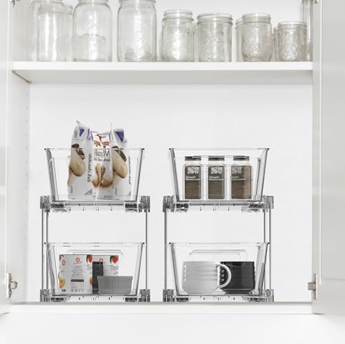 Simple Houseware 2 Tier Basket Drawer Cabinet Pull-Out Organizer, 2 Pack, Clear - size: 2-Pack