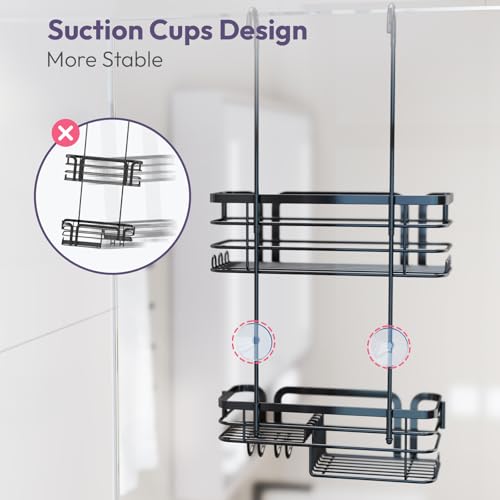 SWTYMIKI Shower Caddy Hanging Organizer - Over the Door Shower Caddy with Soap Holder, 11 Hooks, 2 Installation Ways, Stainless Steel Rustproof Bathroom Organizer, Black - color: Black