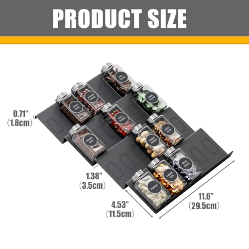 Famhap Spice Drawer Organizer, 4 Tier Expandable from 11.6" to 23.2" Seasoning Rack Tray Insert for Kitchen Drawers, Spice Rack Tray for Drawer/Countertop - color: Black, size: 4pcs