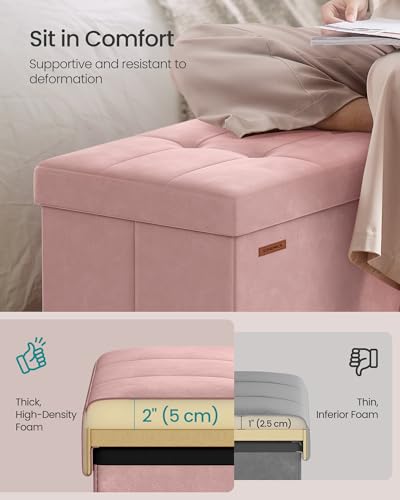 SONGMICS Mazie Collection - 30 Inches Storage Ottoman, Foldable Storage Bench with Flipping Lid, 660 lb Load Capacity, for Entryway, Living Room, Bedroom, Velvet Fabric, Jelly Pink ULSF048SA03 - color: Jelly Pink, size: 15"D x 30"W x 15"H
