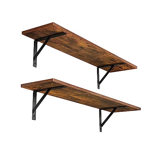 DINZI LVJ Wall Shelves, 23.6 x 7.9 x 6.1 Inch Floating Shelves for Wall, Easy-to-Install Wall Storage Ledges with Sturdy Metal Brackets for Living Room, Bathroom, Kitchen, Rustic Brown - color: Rustic Brown, size: 23.6 Inch