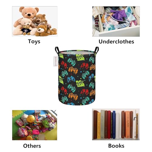QUEENLALA Large Storage Basket,Laundry Hamper/Bathroom/Home Decor/Collapsible Round Storage Bin,Boys and Girls Hamper/Boxes/Clothing(Round-Black Game) - color: Round-Black Game